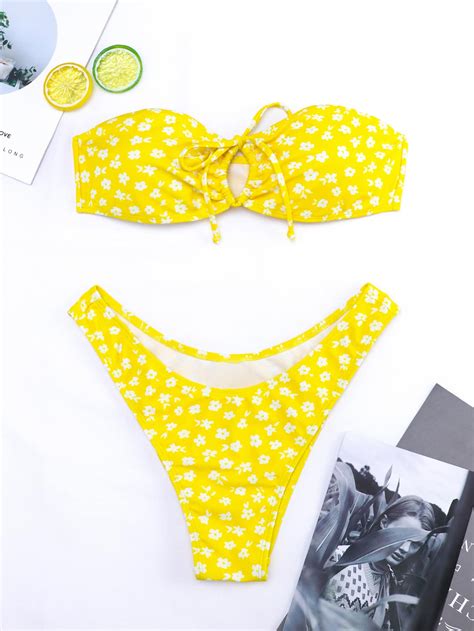 Ba Ador Bikini Bandeau Con Estampado Floral Amarillo Yaxa Costa Rica