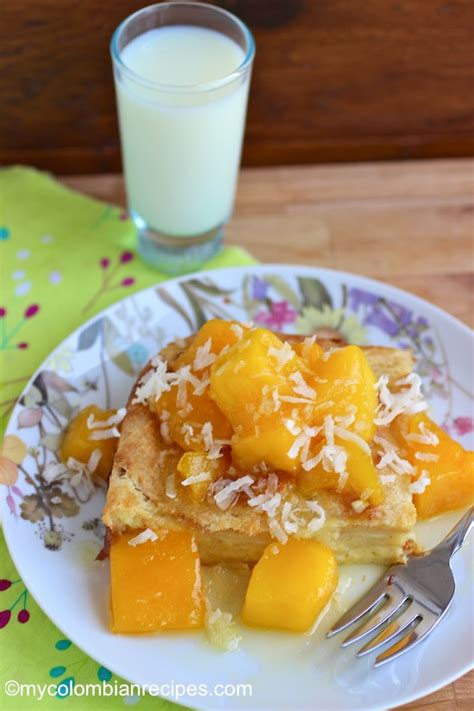 Coconut Bread Pudding with Mango Sauce | My Colombian Recipes