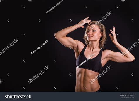 Sexy Athletic Blonde Posing On Black Stock Photo 266380079 Shutterstock