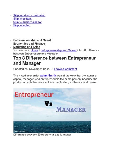 Difference Between Entrepreneur And Manager Pdf Entrepreneurship