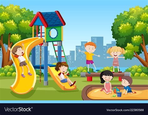 Kids Playing On Playground Royalty Free Vector Image