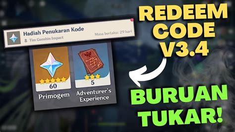 BURUAN TUKAR Redeem Code V3 4 Genshin Impact Indonesia YouTube