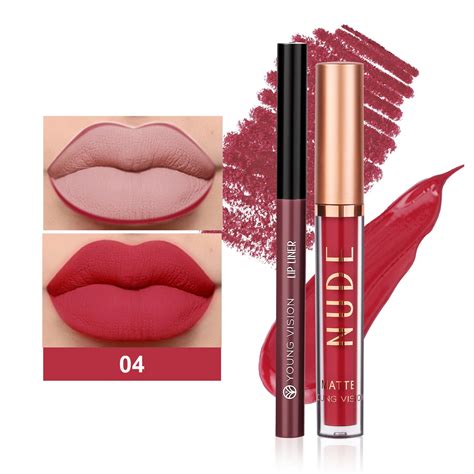 TUTUnaumb Matte Liquid Lipstick Lip Liner Pens Set Lips Makeup Kits Pigment Velvety Nude Lip