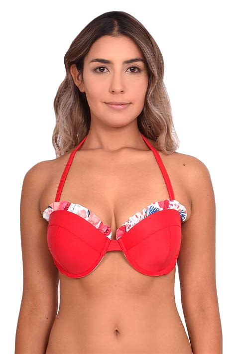 Ripley BIKINI MUJER SAMIA STRAPLESS CON VUELOS ROJO