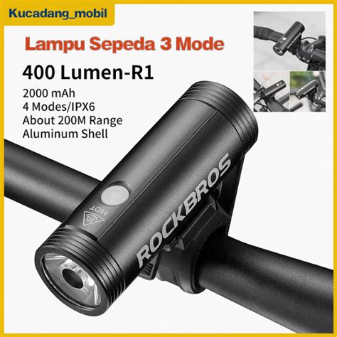 Lampu Sepeda USB Rechargeable 2000mAh 400 Lumens Rockbros R1 400