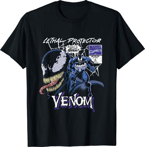 Marvel Venom Comic Lethal Protector Black Distressed T Shirt Amazon