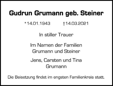 Traueranzeigen Von Gudrun Grumann Trauer Rheinmain De