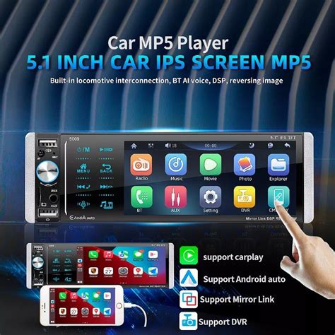 1 DIN 5.1 Inch IPS Screen Car MP5 Player Android Stereo with Carplay ...