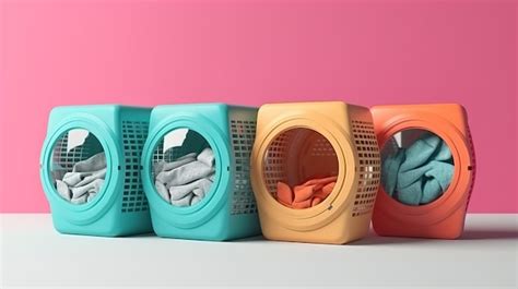 Premium Ai Image Row Of Washing Machines With Laundry In A Basket D