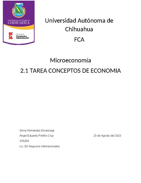 2 1 Tarea Conceptos DE Economia Universidad Autónoma de Chihuahua FCA