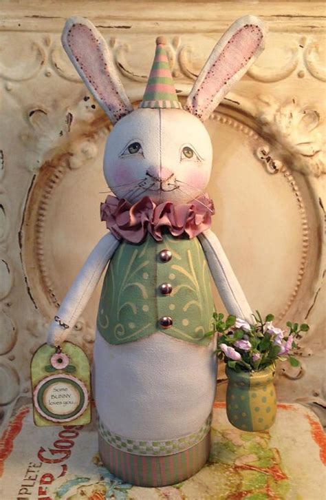 One Of A Kind Folk Art Bunny Rabbit Original Spring Easter Paper