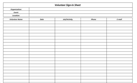 Volunteer Sign In Sheet The Spreadsheet Page