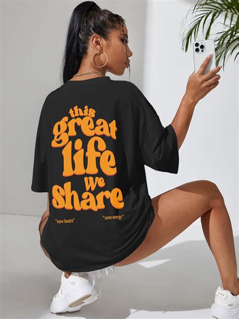 Camiseta Amplia Con Estampado De Slogan Mode De Mujer Shein Espa A