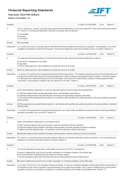 R Firs Q Bank Idk Financial Reporting Standards Test Code R