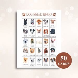 50 Printable Dog Bingo Cards Dog Breed Picture Bingo Dog Themed ...