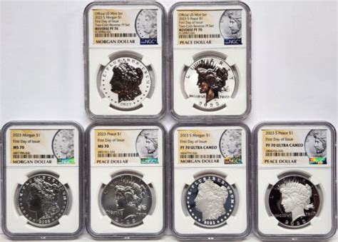 6 Coin Set 2023 Morgan Peace Silver Dollars Ngc Ms Pf Rp 70 First Day