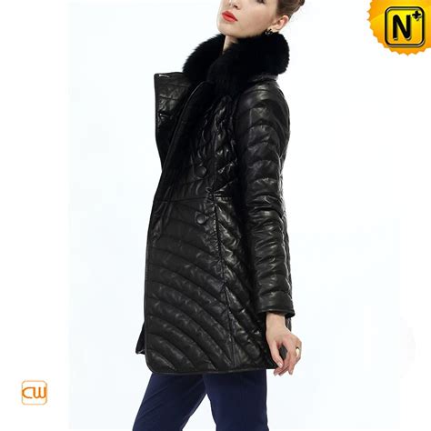 Womens Fox Fur Collar Leather Down Coat Cw681164 Cwmalls