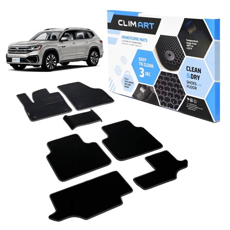 Clim Art Honeycomb Custom Fit Floor Mats For Volkswagen Vw Atlas 2018 2023 1and2and3 Row Car