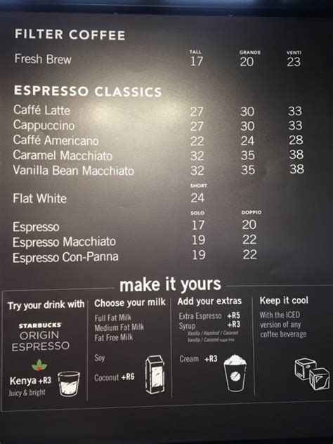 Starbucks Menu With Updated Prices in South Africa 2024 – menu za