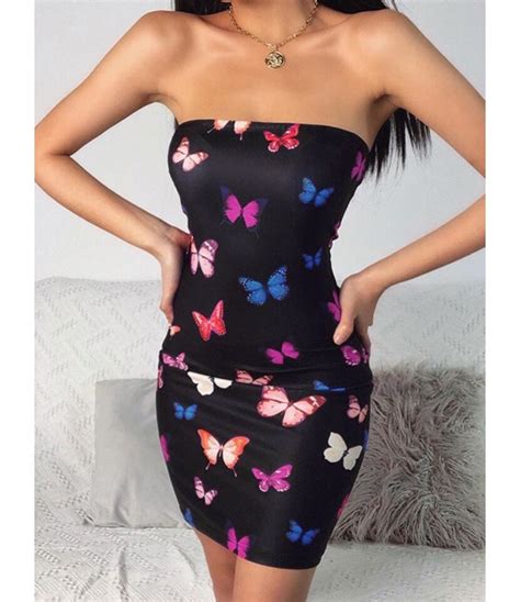 Butterfly Print Off Shoulder Bodycon Dress