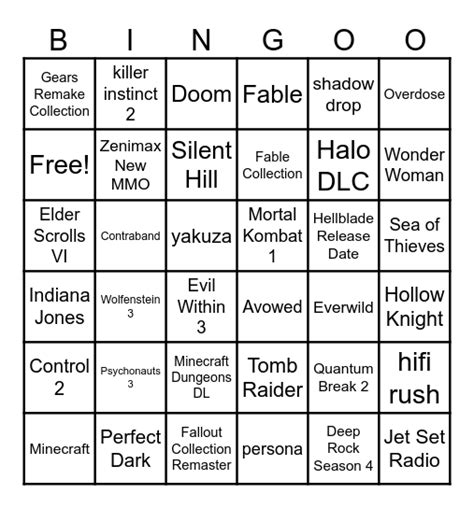 Xbox Bethesda Bingo Card