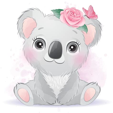 Mignon Petit Koala Avec Illustration Aquarelle Art Vectoriel