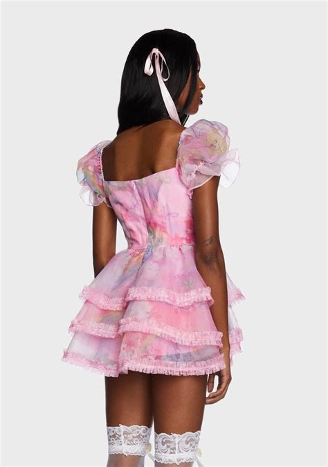 Dolls Kill X Care Bears Organza Printed Mini Dress Pink Pink Mini