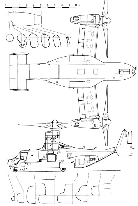 Bell Boeing V-22 Osprey Blueprint - Download free blueprint for 3D modeling