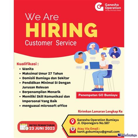 Lowongan Kerja Customer Service Ganesha Operation Bumiayu