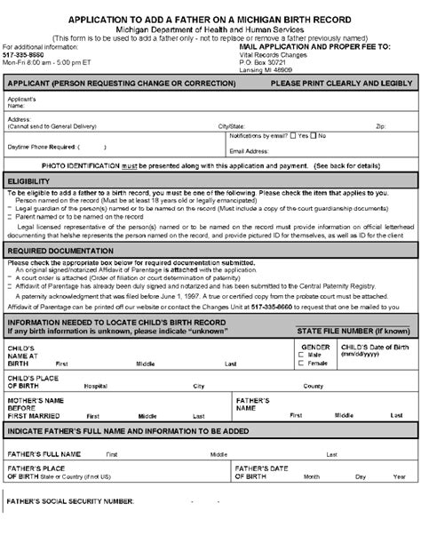 Application To Add A Father On Michigan Birth Record Fill Out And