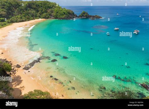 Aerial view of Baia do Sancho in Fernando de Noronha, consistently ranked one of the world's ...