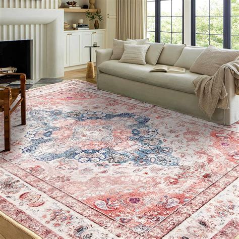 Boho Rug 8x10 Rugs For Living Room Bedroom Vintage Large Pink Rug