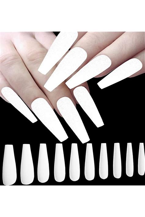 Loveourhome Pc Coffin Press On Nails Long Fake Nails White Matte