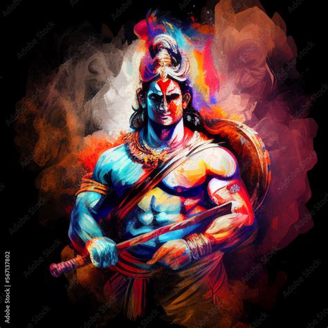 ภาพประกอบสต็อก Colorful Portrait Of Indian Hindu God Ram Shri Ram Siya