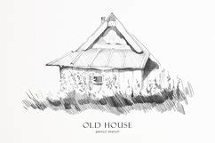 Old house - cabin pencil sketch. Home, village country house