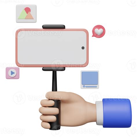 3d Social Media With Hand Holding Mobile Phone Smartphone Tripod