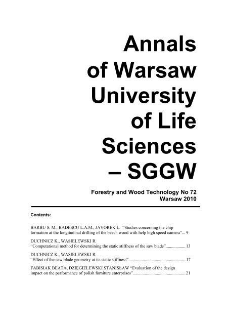 Annals Of Warsaw University Of Life Sciences Sggw