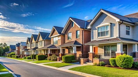 A Row Of Residential Houses In The Suburbs With A Wideangle View