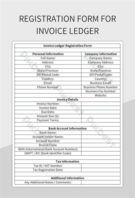 Create An Efficient Invoice Ledger Registration Form Excel Template