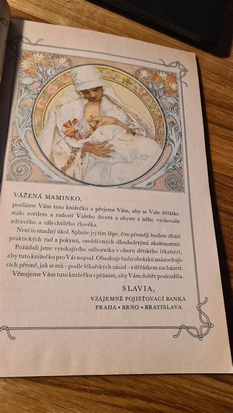 Osvětová brožura SLÁVIA starostlivým matkám ilustrace Alfons Mucha