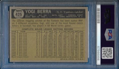 1961 Topps Yogi Berra Card 425 New York Yankees EX MT PSA 6 EBay