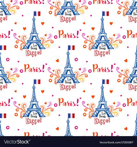 Seamless Pattern With Eiffel Tower And Ornaments Vector Image