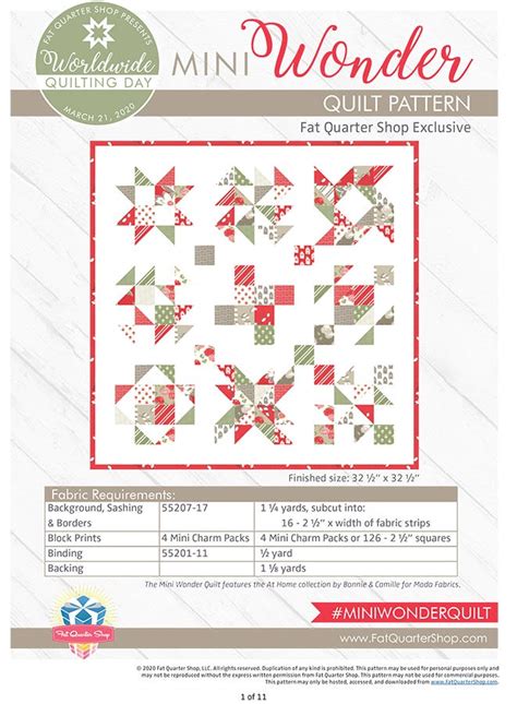 Mini Wonder Quilt Pattern Free Pdf Fat Quarter Shop Exclusive Fat