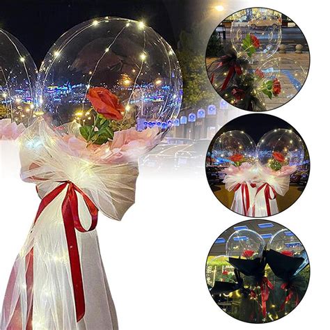 LED Luminous Balloon Rose Bouquet Transparent Bobo Ball Rose Valentines