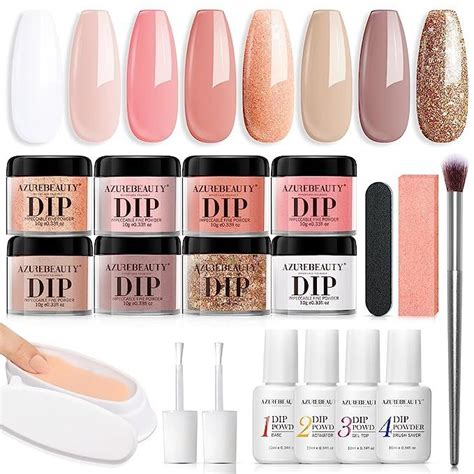 AZUREBEAUTY 18Pcs Dip Powder Nail Kit Starter 8 Nude Skin Tones