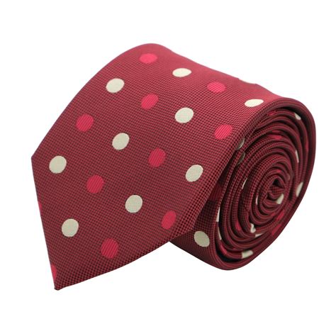 Cravate Classique Homme Rouge Gros Pois Rouge Et Blanc