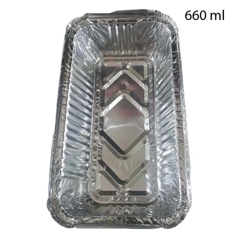 Silver Rectangular 660ml Aluminum Foil Container For Event And Party