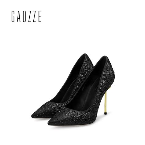 Gaozze Sexy Pointed Toe Thin High Heel Pumps Women 2017 Lady Party Shoes Rhinestones Shallow