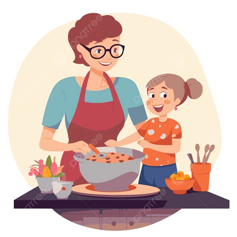 Mom Cooking Vector Sticker Clipart Mother And Daughter Cooking Cookie With Utensils Ailment