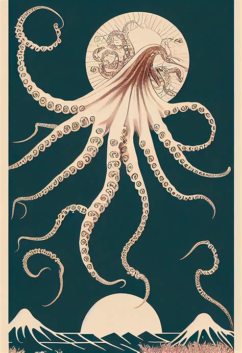 Vintage poster octopus – size – 6656 x 9728